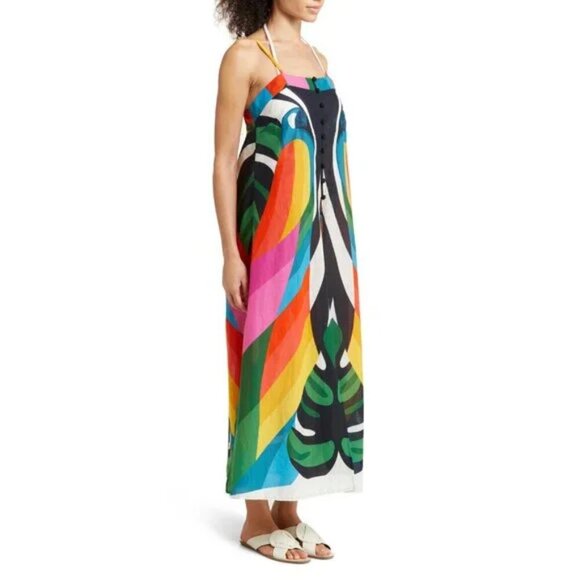 New Farm Rio Macaw Stripes Cotton Swim Beach Cover-Up Maxi Dress Medium NWT - Picture 4 of 10